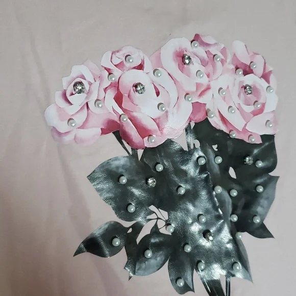 Why Dress Sequin Sleeve Screen Printed T-Shirt Pink- Small - Picture 7 of 15